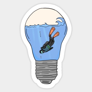 Scuba Diver in a lightbulb creative handdrawn Gift Sticker